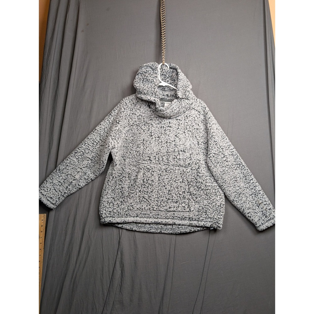 PINK Victoria's Secret Sherpa Hoodie Gray Marled Fleece Cowl Neck Pullover Large